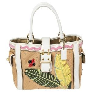 Coach vintage limitededition Multicolor Woven Canvas&Leather Ladybug Burlap Tote